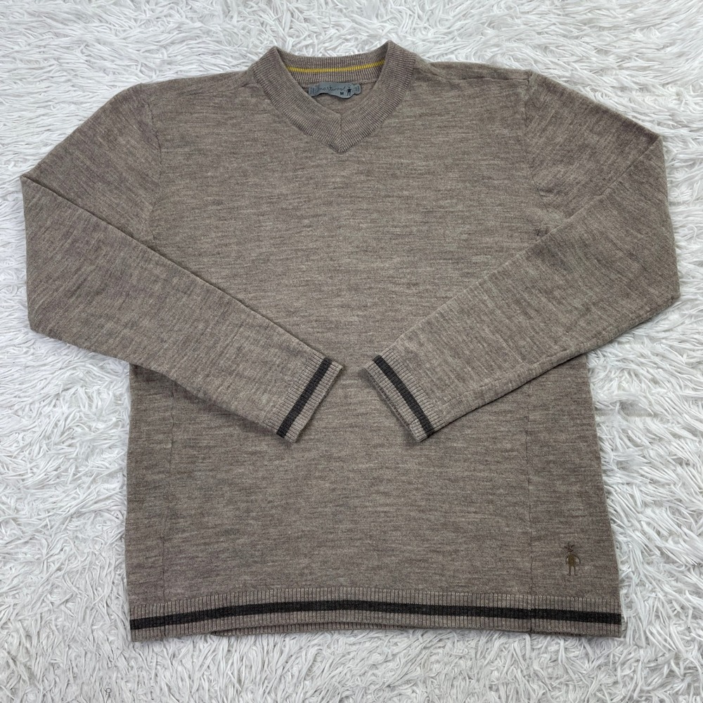 Smartwool Sweater Mens Medium Brown 100% Merino Wool V Neck Lightweight Pullover